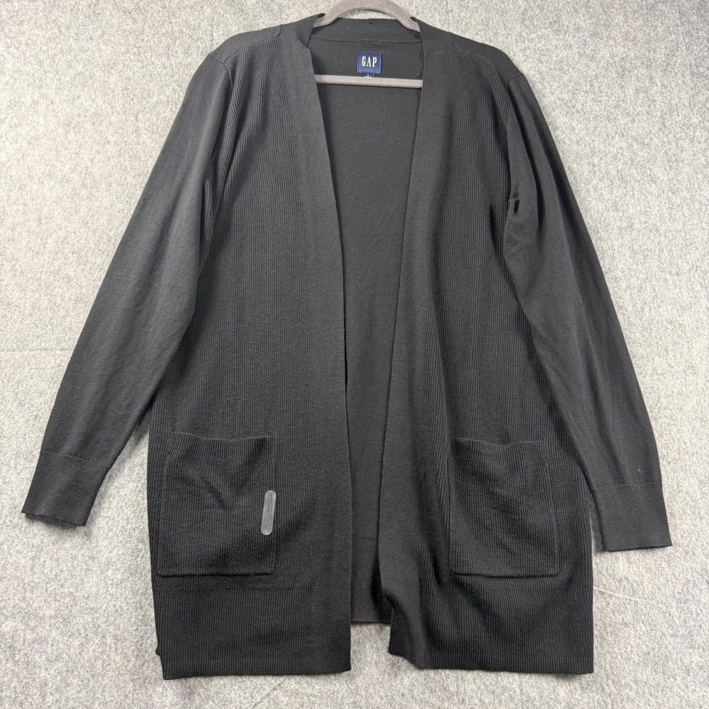 Gap Cardigan Sweater Womens L Black Open Front True Ribbed Long Sleeve  NWT